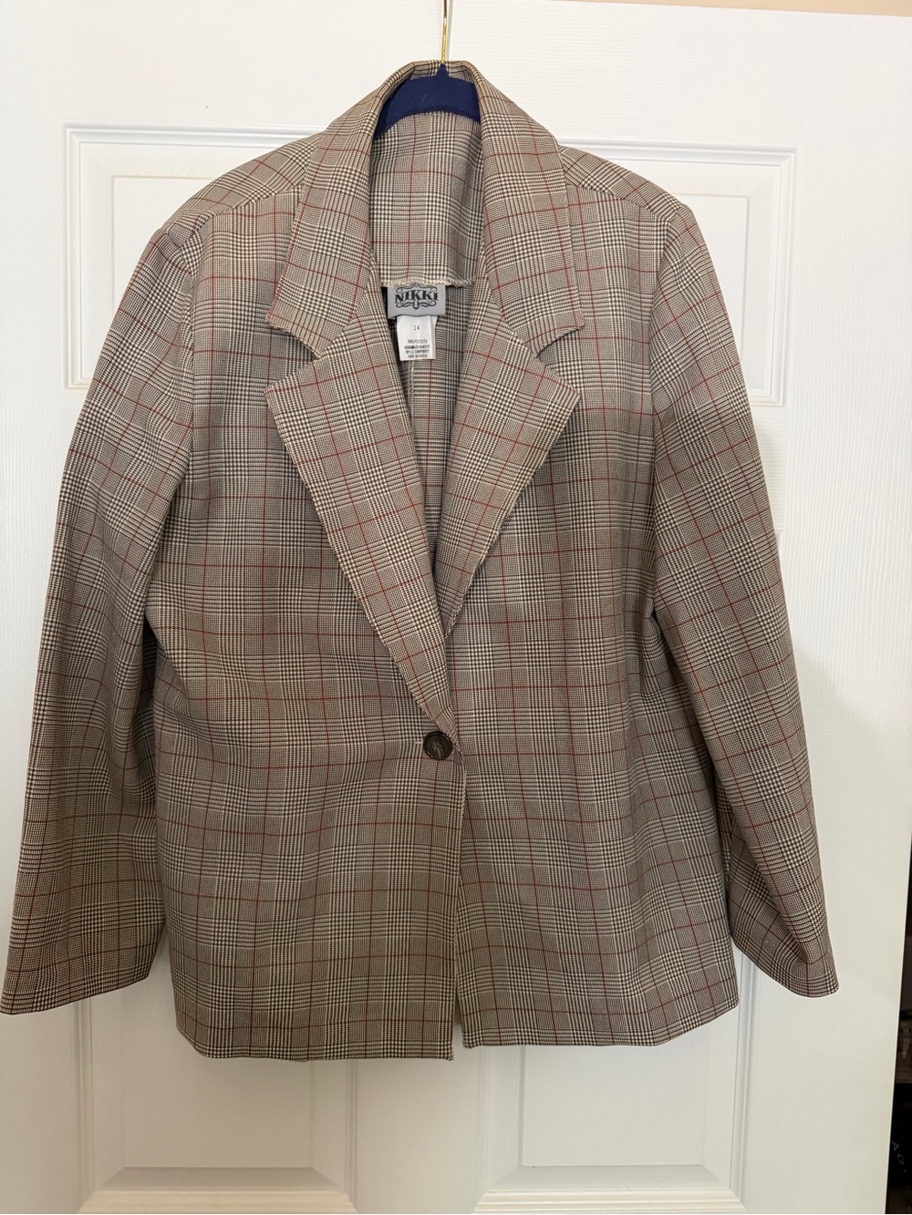 Nikki Glen Plaid Single-Button Blazer in Black & White with Red Windowpane